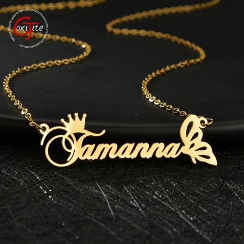 Goxijite 2021 Fashion Name Necklace Custom Stainless Steel Letter Name Butterfly Choker Necklaces For Women Best Jewelry Gift