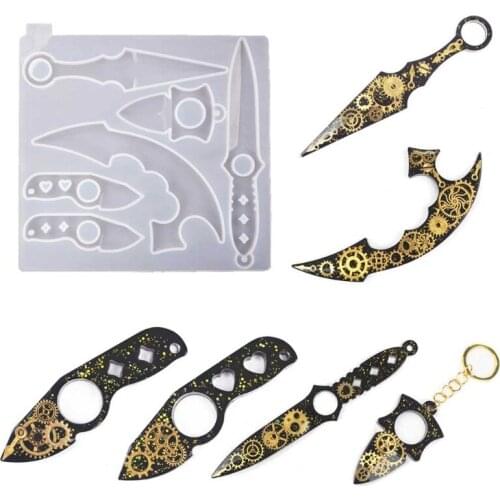 Dagger Pendant Keychain Resin Mold Silicone Anti-Wolf Weapons Sword Epoxy Casting Silicone Mould Defend Knife Mold Craft