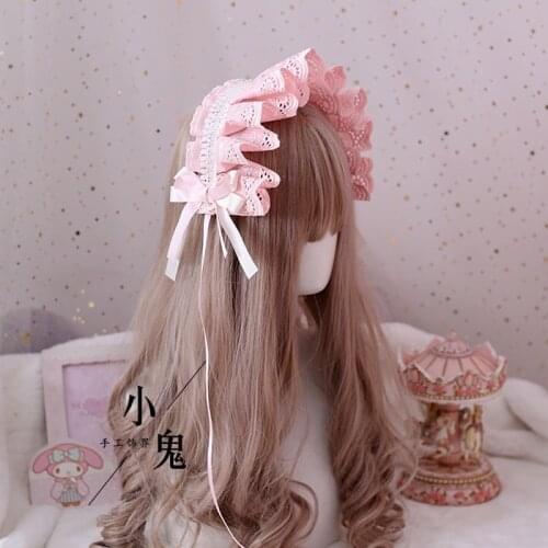 Japanese Lolita Sweet Bonnet Hair band Lolita Wild Pink Lace Bowknot Hair Clip Hair accessories Handmade Hair Ornaments Cosplay