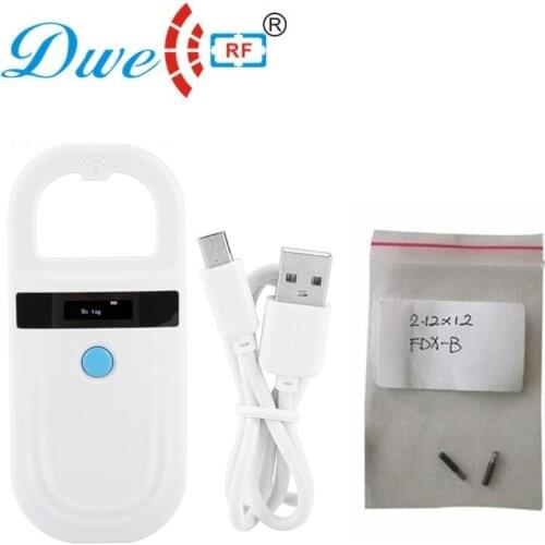 Rf implant microchip pet animal chip reader rfid scanner for animals with 2 fdx-b 2.12*12mm microchip glass tag