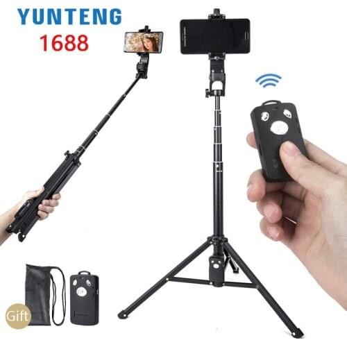 Yunteng 1388 1688 51in Selfie Stick with Wireless Charging Bluetooth Remote Portable Tripod Mount for Smartphone Live Stream