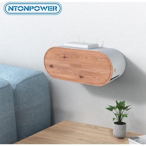 NTONPOWER Cable Storage Box with Child Lock Wall Mounted Cable Management Box Power Strip Wire Case with Wood Color Cover