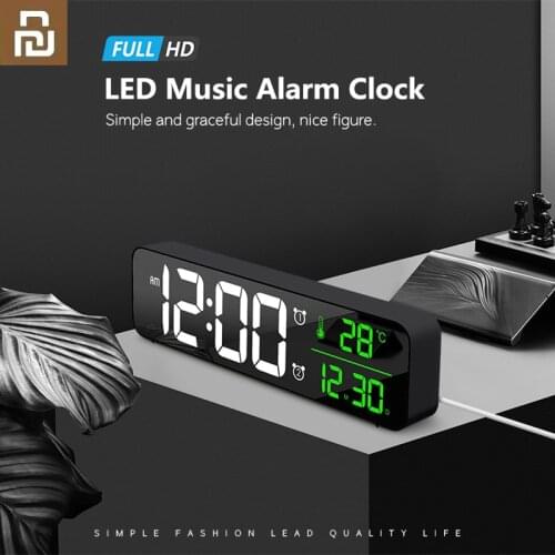 LED Digital Music Alarm Clock Snooze Temperature Date Display USB Charging Desktop Mirror Clock Home Decoration Electronic Clock