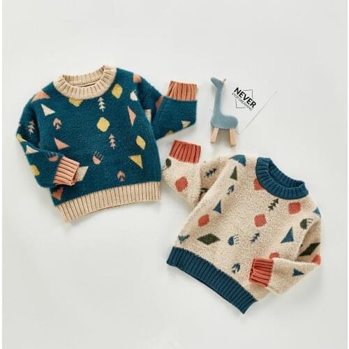 Geometric Pattern Boys and Girls Sweater Autumn and Winter Pullover Western Style Sweater
