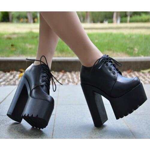 Spring Autumn High-heeled Shoes Women Pumps Platform Heels Black White Leather 2021 New Lacing Casual Shoes Comfortable