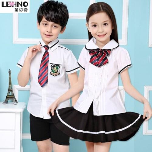 Primary School Uniforms Cotton Girls and Boys School Clothes Kindergarten Students Wear Summer Short Sleeved Shirt+Skirt 3t-12y