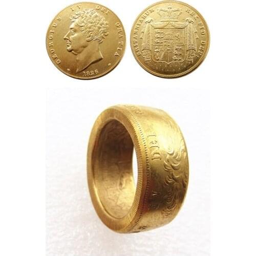 UK 5 Pounds 1826 'Head' Gold Plated Ring Handmade In Sizes 8-16