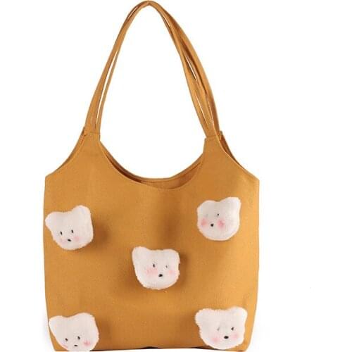 Bolsa Feminina Preppy Style Furry Bear Shoulder Bag Large Capacity Shopping Bag Reusable Womens Messenger Bag Luxury Handbag