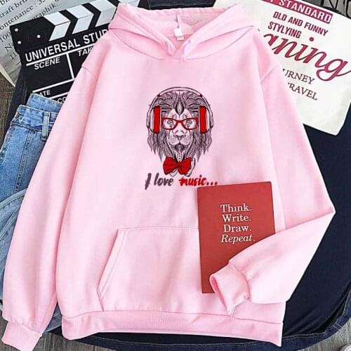 Autumn Winter Womens Hoodie Cute Sweatshirt Cartoon Music-loving animals Fashion Korean Style Top Womens Loose Pullover Hoody