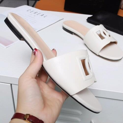 5color Solid Slippers Woman Genuine Leather Summer Outdoor Beach Flat Sandals 2021 Spring Summer New Luxury Designer Flip Flops