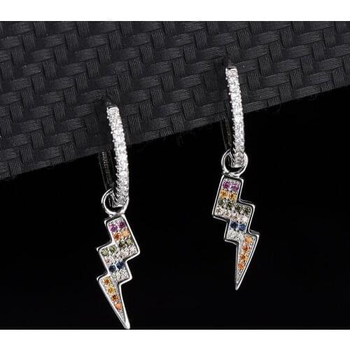 Summer Fashion Colorful Diamond Zirconia Europe And America Long Lightning S925 Sterling Silver Earrings Women
