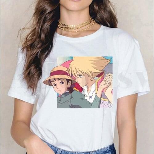 Short Sleeve Female Tops Tees Harajuku Vogue VintageT Shirts Howls Moving Castle Miyazaki Hayao Studio Ghibli Womens T-shirt
