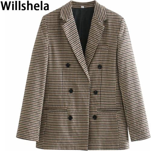 2020 New Autumn Winter Women Blazer Plaid Check Long Sleeves 2 Colors Coat Fashion Casual Chic Blazer femme veste