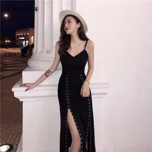 JuneLove New Summer Women Backless Fashion Casual Nightclub Dress Vintage Female Sexy Split Midi Dress Casual Street Vestidos