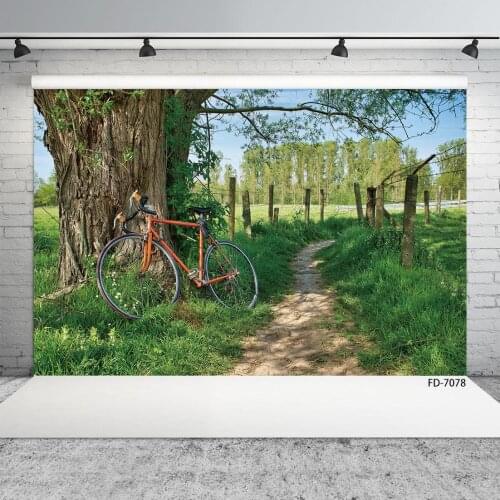 Scenic Old Tree Bike Photographic Backgrounds Vinyl Cloth Backdrops for Photo Studio Baby Children Young Portrait Photophone