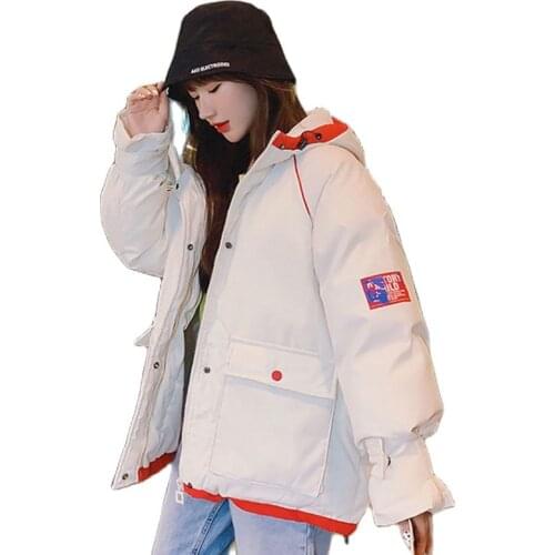2021 Winter Women Jacket Plus Size Loose Warm Coat Hooded Parkas Korean Splicing Cotton Long Outwear Hoodies Womens Clothing