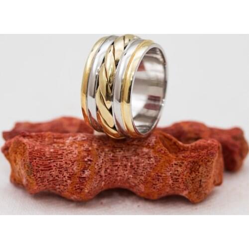 Gold Color Ivy Motif Unisex Silver Wedding Ring