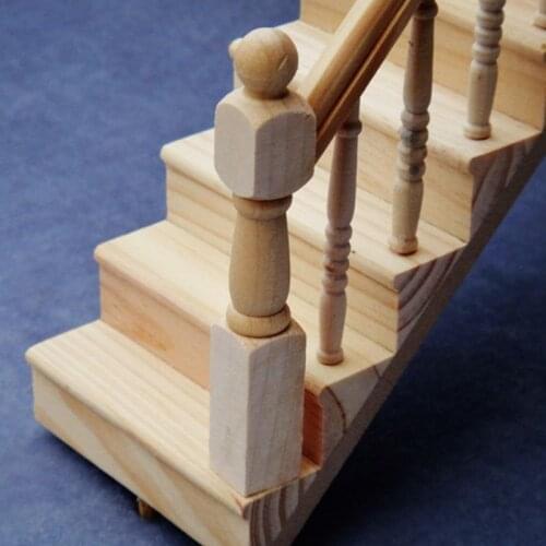 1:12 Dollhouse Miniature Handrail Staircase Wooden Scene Plain Stairway Models Mini Stair Furniture Room Decoration