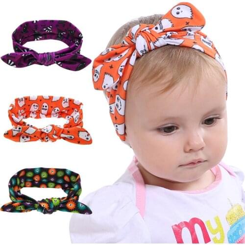 10pcs Baby Headbands Infants Skull Printing Fabirc Hairband para el cabello For Kids Halloween Hair Accesorios Wholesale
