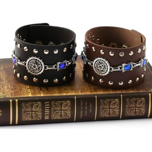 10pcs/lot Men Leather Bracelet Cosplay Black Butler with crystal Men Bracelets For Women Pulseras cartoon Bracelets