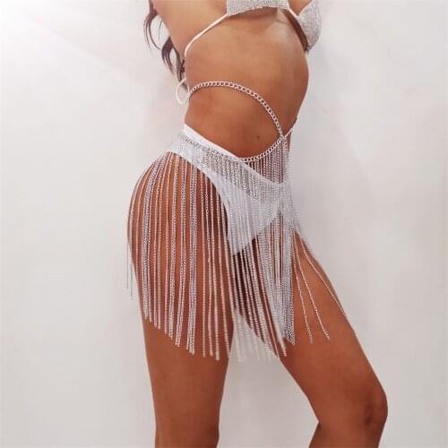 2019 European WIde Tassel Waist Chain Handmade Metal Mini Skirt Summer Beach Bikini Crops Metallic Fringe Sexy Skirt Body Chain