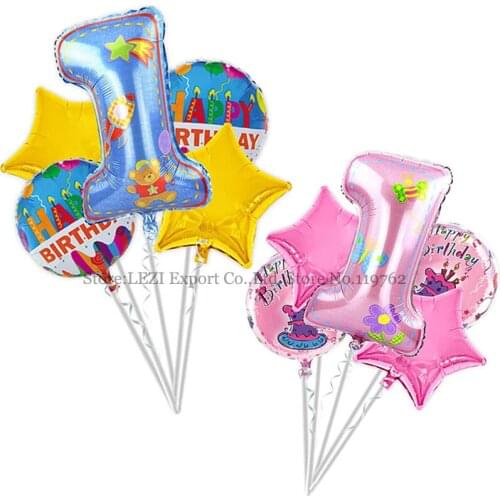 5 PCS/set Baby birthday balloons birthday theme party decoration Combination suit Foil balloons 1 year old party supplies