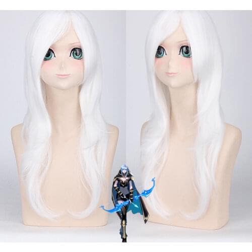 55CM Cosplay Wig Ice Shooter Ashe League of Legends LOL Queen Bow and Arrow White Lady Long Straight Hair Synthetic Fiber Wig
