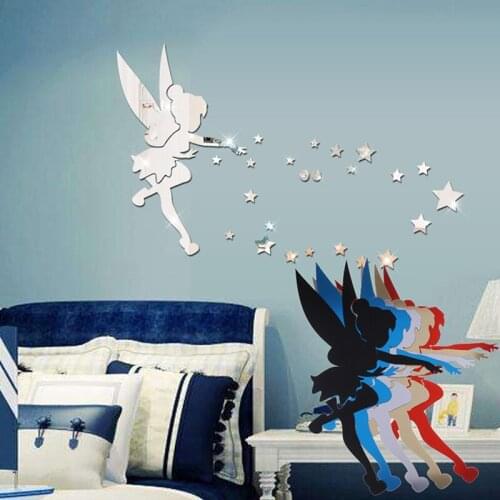 1Set 3d Fairy Blowing Star Acrylic Mirror Wall Stickers Wall Stickers Home Decoration With A Glue For Kids