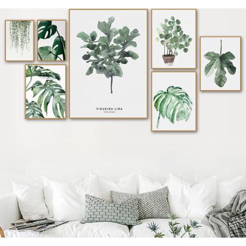 Watercolor Leaves Wall Art Canvas Painting Green Style Plant Nordic Posters and Prints Decorative Picture Modern Home Decoration