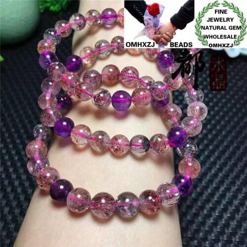 OMHXZJ Wholesale ZB398 67810mm European Fashion Birthday Party Wedding Gift Natural Stone Fine Super Seven Round Beads Bracelets