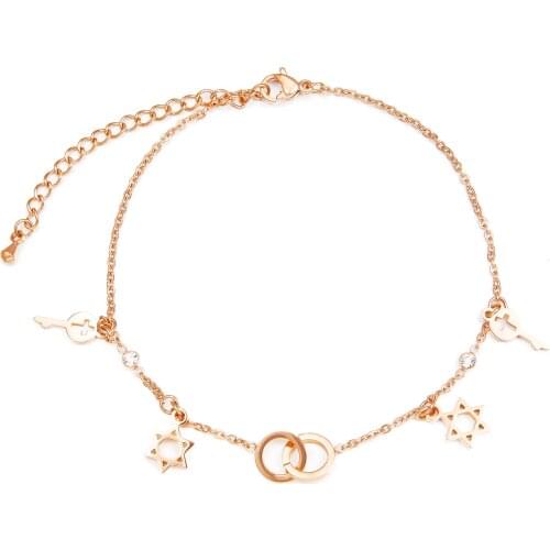 FAMI Six-pointed star titanium steel anklet Cross key Anklets fashion rose gold key ladies ring foot ornaments Japanese and Kore
