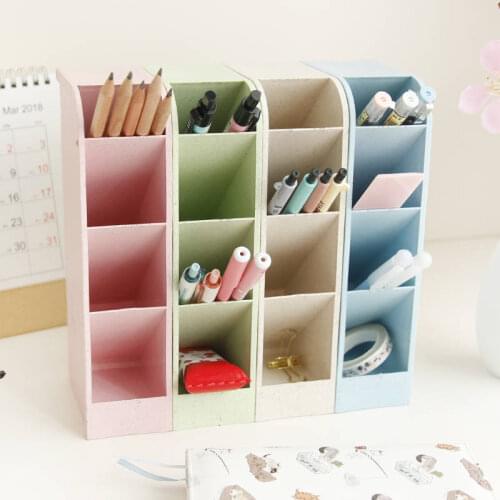 Colorful Desk Pen Holder Pencil Makeup Storage Box Desktop Organizer for School Office Stationery and Supplies