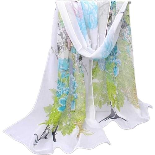 Long Chiffon Silk scarves Designer Woman Fashion New Design Peacock Flower print scarves P5A16280