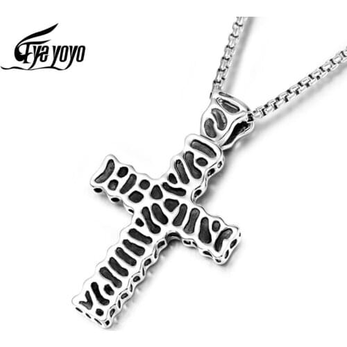 EyeYoYo Vintage Religious Cross Pendant Cobblestone Men Pendant Necklace Hiphop Necklace
