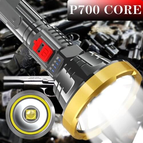 1000000LM XHP700 Core Power Flashlight Built-in Battery USB Rechargeable Long Range Torch Waterproof Tactical Ultra Bright Lamp