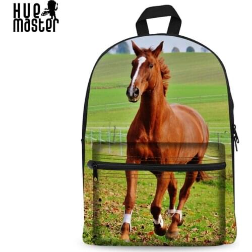HUE MASTER horse print 15 inch canvas student backpacks 12 age boys girl school backpacks leisure travel shoulder bags mochilas