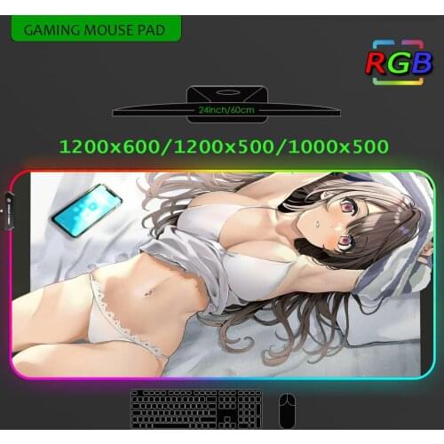 Mousepad Gamer Xxl Carpet Rgb Gaming Mat Led Mouse Pad Anime Video Sex Young Girls Custom Deskmat Backlit Keyboard with Breasts
