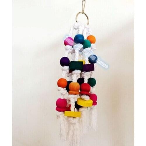 Pet birds parrot toys natural wood cotton rope toys cage stand accessories