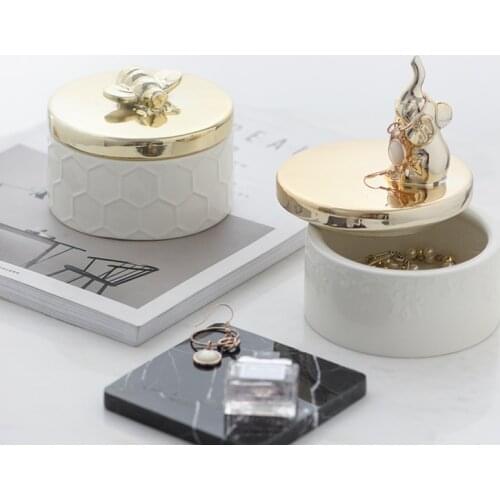 Ceramic Gold-plated Jewelry Storage Box Candy Storage Jar Desktop Tide Decoration