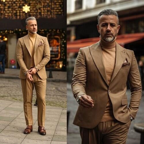 2020 New Fashion Brown Groom Wedding Suits Evening Party Prom Custom Made Slim Fit (Jacket+Pants) Best Man Tuxedos