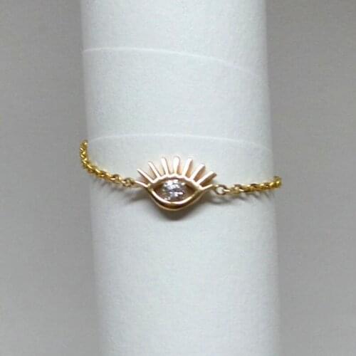 Minimal minimalist delicate dainty evil eye chain ring Gold filled cute lovely tiny mini eye charm Midi finger rings