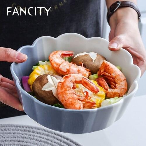 FANCITY Lace salad bowl, ceramic fruit bowl, creative home steamed egg bowl, personality dessert bowl