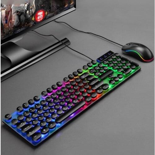 Stylish USB Wired Keyboard Mouse Set Colorful LED Backlight Game Mechanical Keyboard Mouse Set For Home Office Computers Laptops