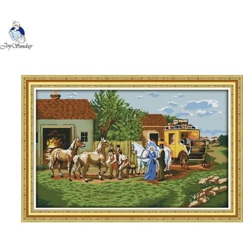 On the Way to Travel Patterns Counted DMC 14CT 11CT Printed on Canvas DIY Cross Stitch kits Beginner Needlework Embroidery Sets