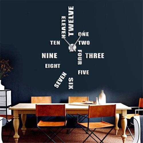 DIY Wall Watch English Letter Number Large Wall Clock Modern Design Home Decoration Accessories Frameless Giant Wall Clock