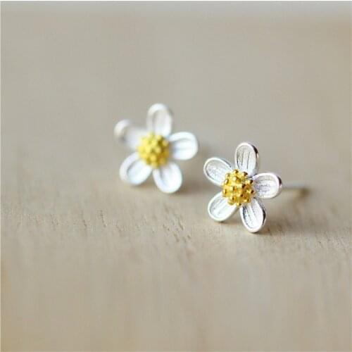 Real 925 Sterling Silver Flower Earrings for Women Girls Gift Hot Fashion sterling-silver-jewelry Women Earrings christmas