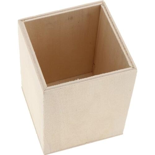 Unfinished Blank DIY Wood Pen Container Brush Pot Square Design Kids Crafts Home Decor