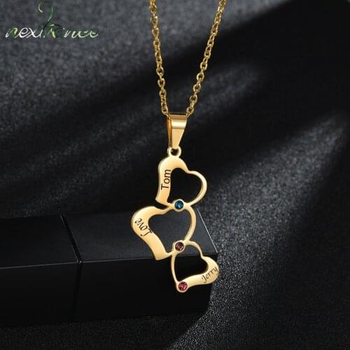 Nextvance Customized NamePlate Heart Necklace Personalized Rhinestone Jewelry Engrave Name For Women Girlfriend Christmas Gift