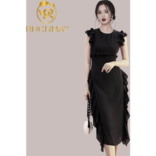 New 2020 Summer Women Dress Vintage Chic Sleeveless Patchwork Ruffles Midi Dress Ladies High Quality Elegant Dress Party