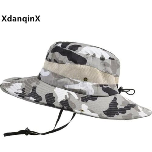 XdanqinX Summer Mens Panama Hat Mesh Breathable Bucket Hats Casual Jungle Camouflage Hat Rock Climbing Travel Caps Fishing Cap